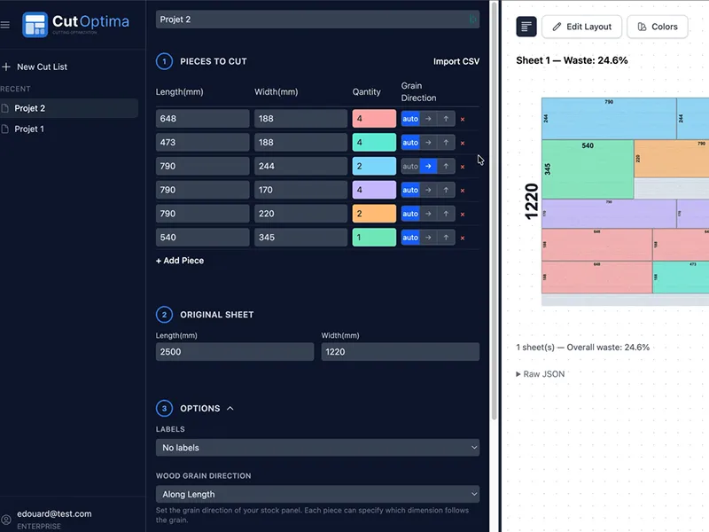 Logiciel d'optimisation de découpe CutOptima